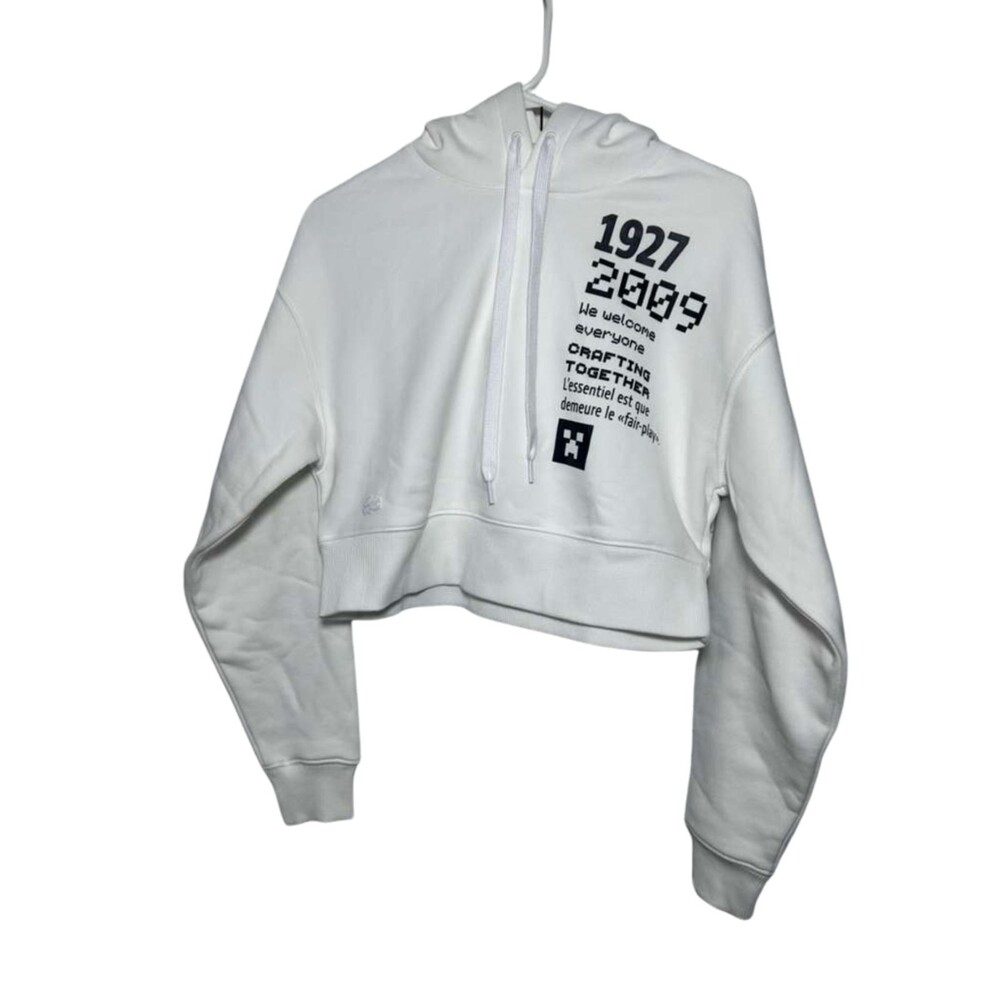 Lacoste Minecraft Crop Pullover Jacket Women Size 34 Small White Hoodie